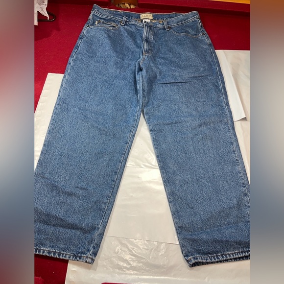 L.L. Bean plaid flannel lined Blue JEANS,  warm Denim Relaxed Fit, mens size 40 - Picture 9 of 16